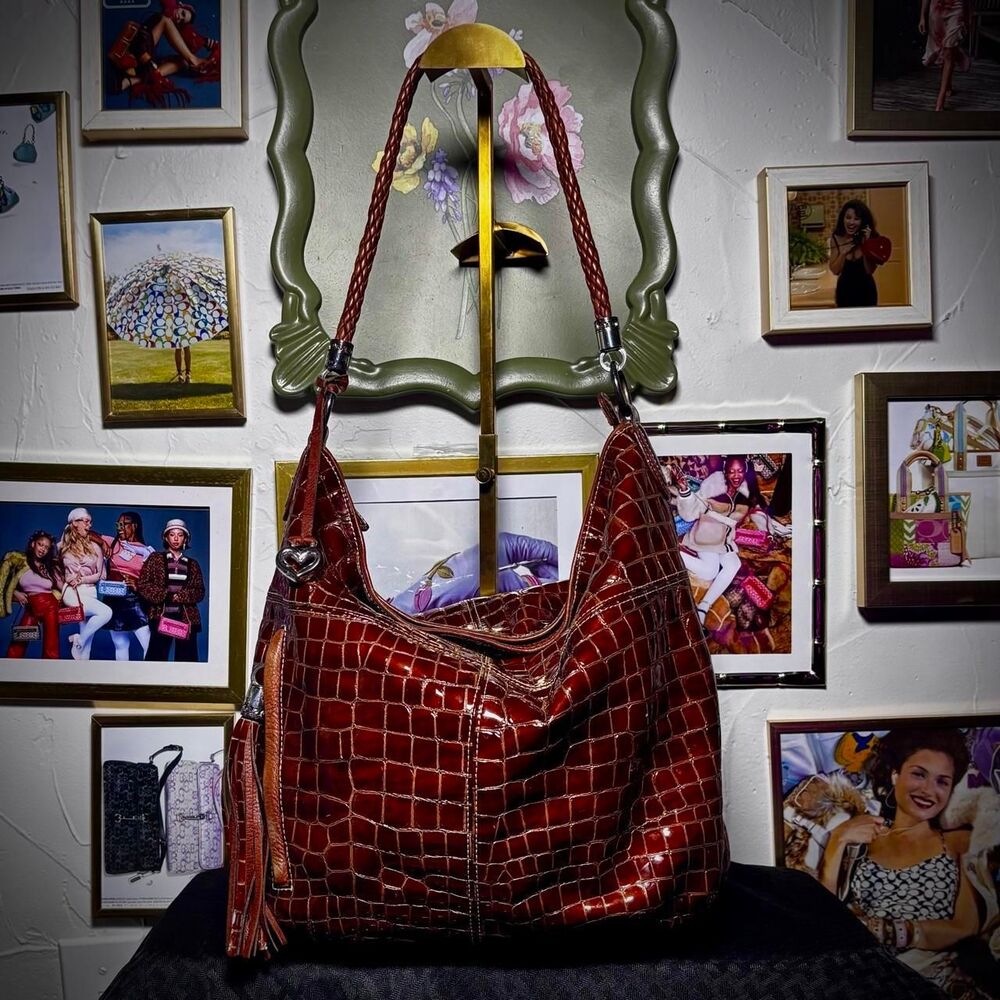 Brighton Croc-Embossed Leather Hobo Bag
